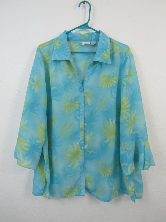 Giorgio Fiorlini Tops - Giorgio Fiorlini 18/20 Women's Blue Green Hawaiian Printed Button Up Blouse